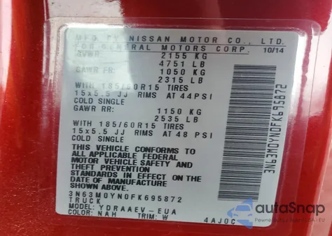 2015 Chevrolet City Express Ls z USA, uszkodzony, nr VIN 3N63M0YN0FK695872